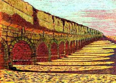 Pastell-Zeichnung | Der Aqädukt von Caesarea